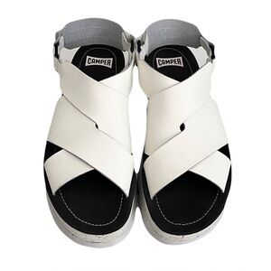 Camper White Leather ‘Oruga Up’ Flat Platform Sandals, Size 38